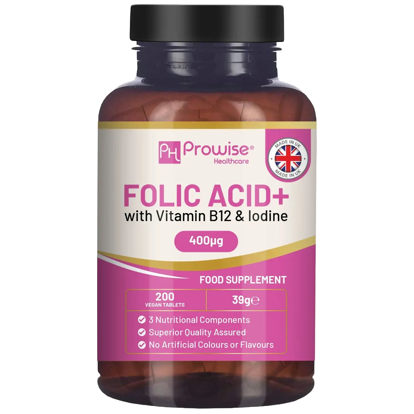 Folic Acid Tablets 400 Mcg - 400 Vegan Vitamin B9 Tablets
