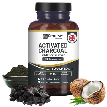 Activated Charcoal Capsules - 200 High Strength Vegan Capsules- 2000mg