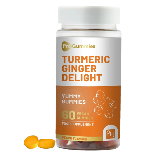 Turmeric Ginger Gummies - 60 Vegan Peach Flavour - 990mg Turmeric & 500mg Ginger