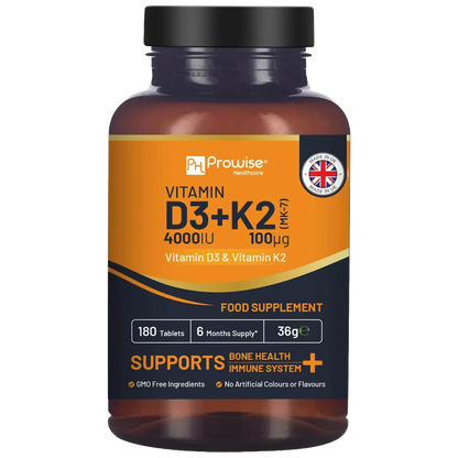 Prowise Vitamin D3 4000IU & K2 MK7 100μg Vegetarian 180 Tablets Easy to Swallow