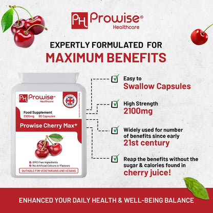 Cherry Max+ 2100mg 90 Vegan Capsules High Strength - Prowise Healthcare