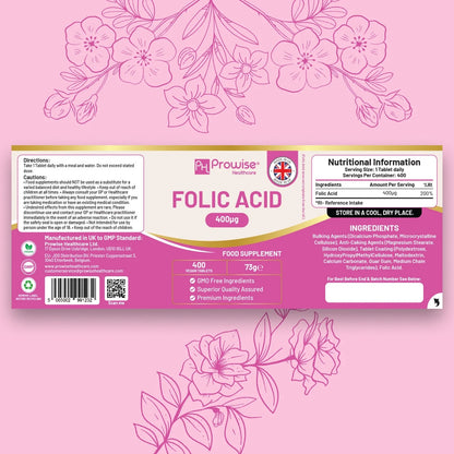Folic Acid Tablets 400 Mcg - 400 Vegan Vitamin B9 Tablets