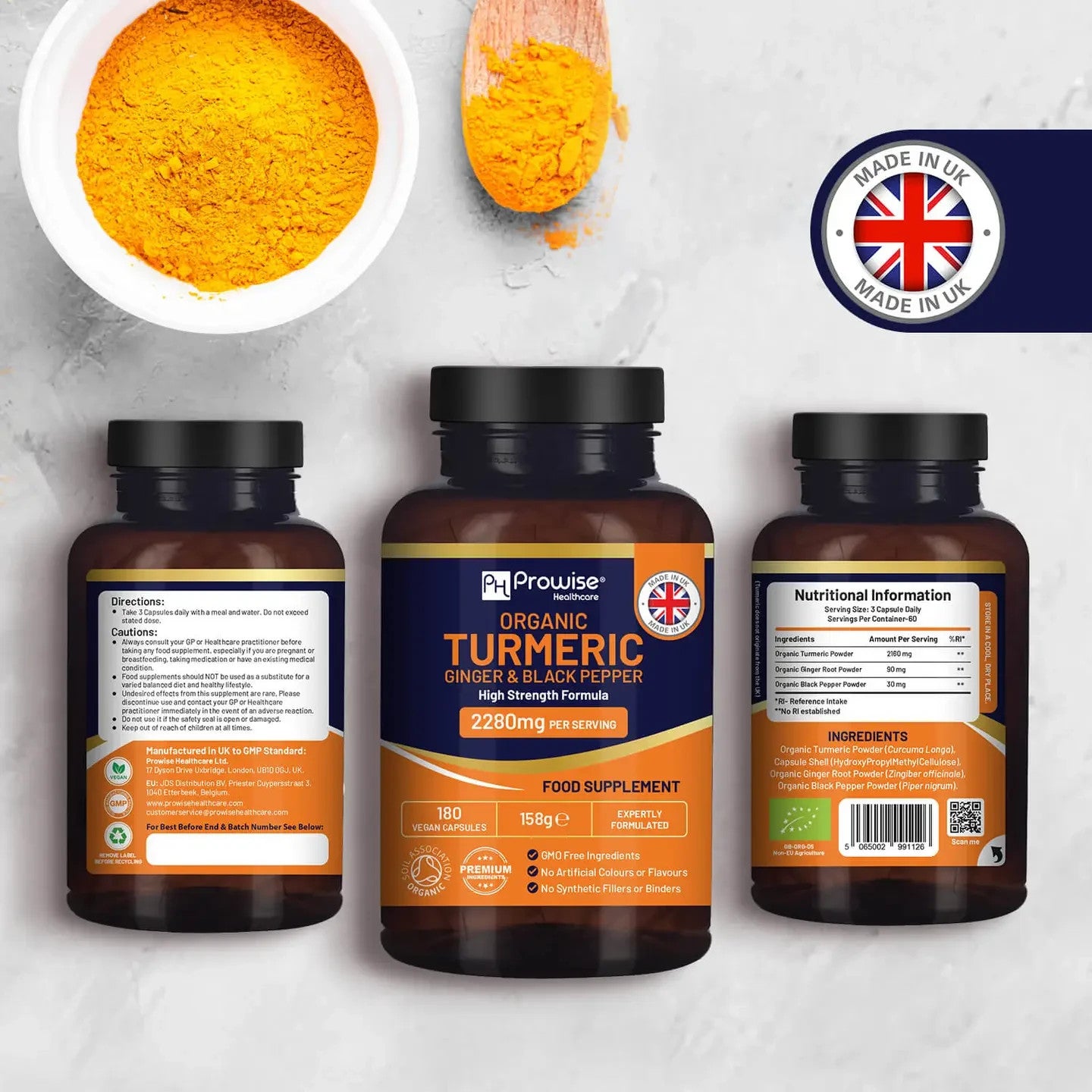Prowise Organic Turmeric 2280mg High Strength Capsule with Black Pepper & Ginger