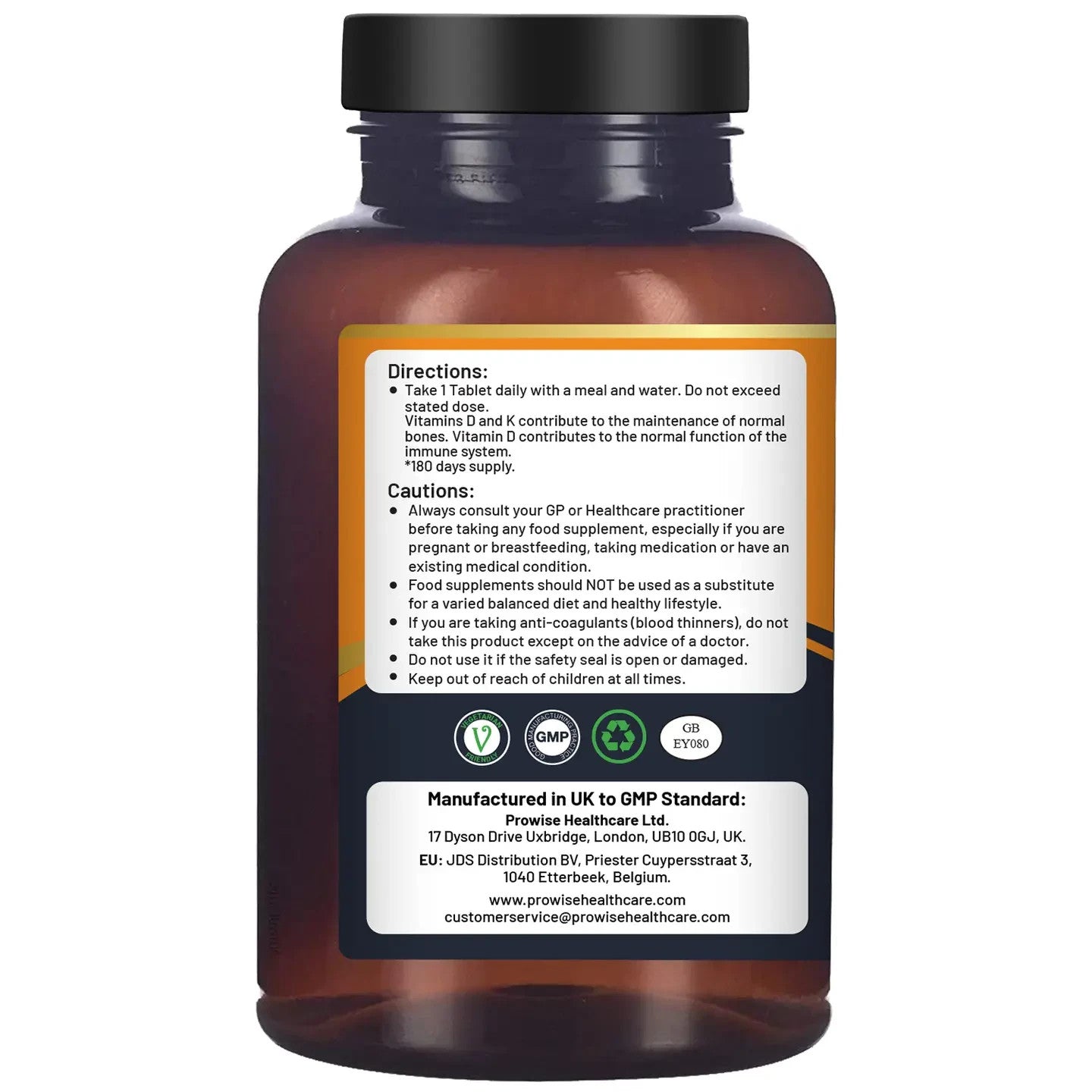 Prowise Vitamin D3 4000IU & K2 MK7 100μg Vegetarian 180 Tablets Easy to Swallow