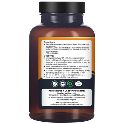 Prowise Vitamin D3 4000IU & K2 MK7 100μg Vegetarian 180 Tablets Easy to Swallow