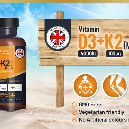 Prowise Vitamin D3 4000IU & K2 MK7 100μg Vegetarian 180 Tablets Easy to Swallow