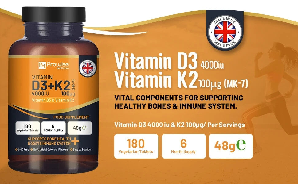 Prowise Vitamin D3 4000IU & K2 MK7 100μg Vegetarian 180 Tablets Easy to Swallow