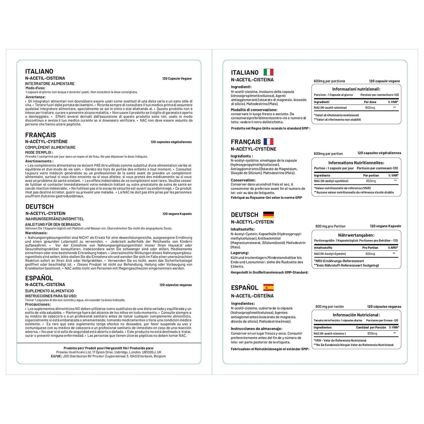 NAC N-Acetyl- Cysteine 600mg 120 Capsules - UK Manufactured | by Prowise