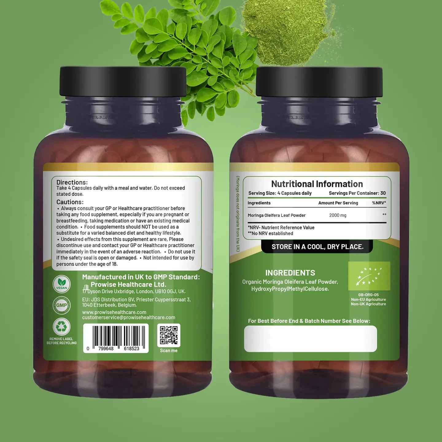 Organic Moringa Capsules 2000mg - 120 Vegan Moringa Leaves Capsules