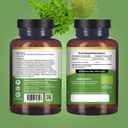 Organic Moringa Capsules 2000mg - 120 Vegan Moringa Leaves Capsules
