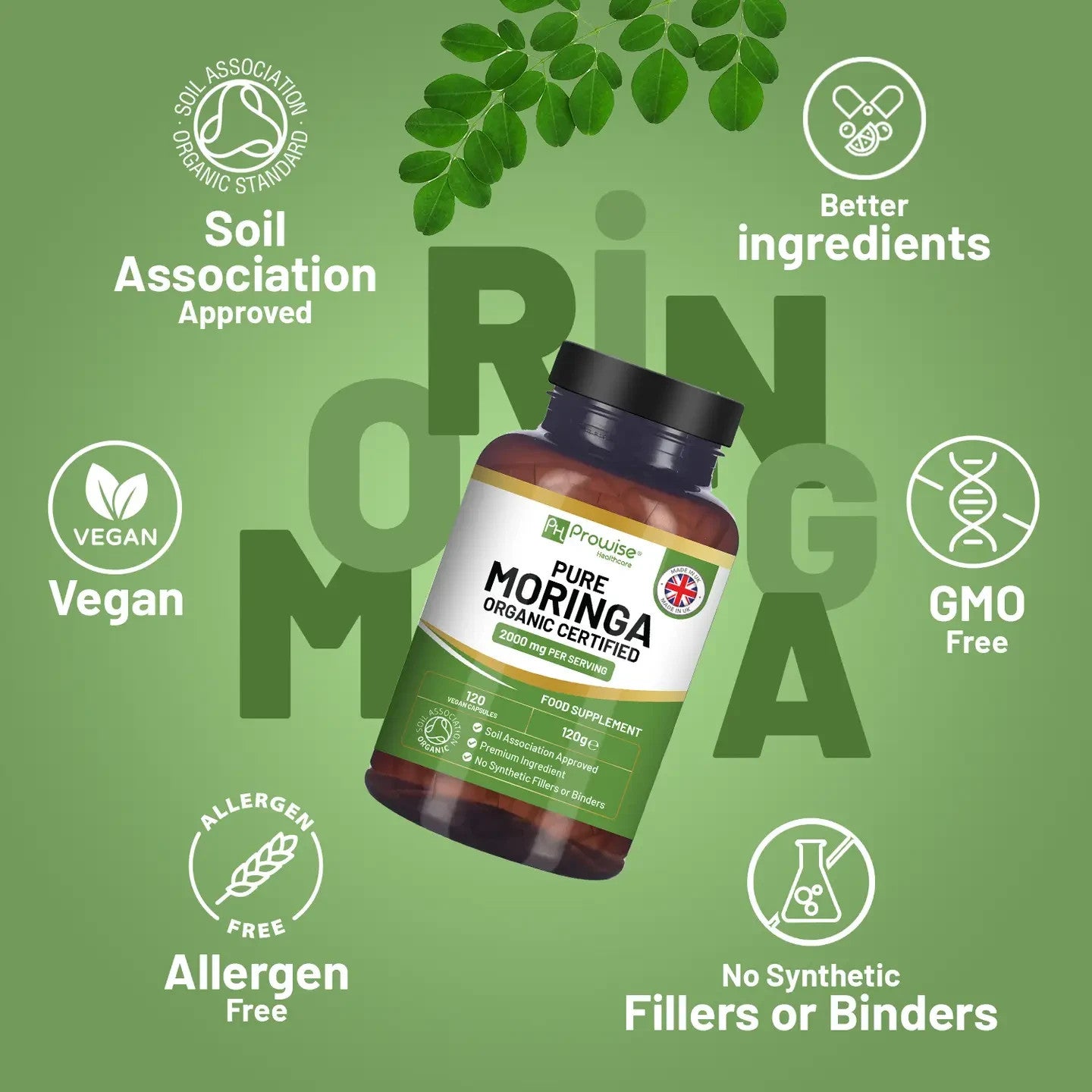 Organic Moringa Capsules 2000mg - 120 Vegan Moringa Leaves Capsules