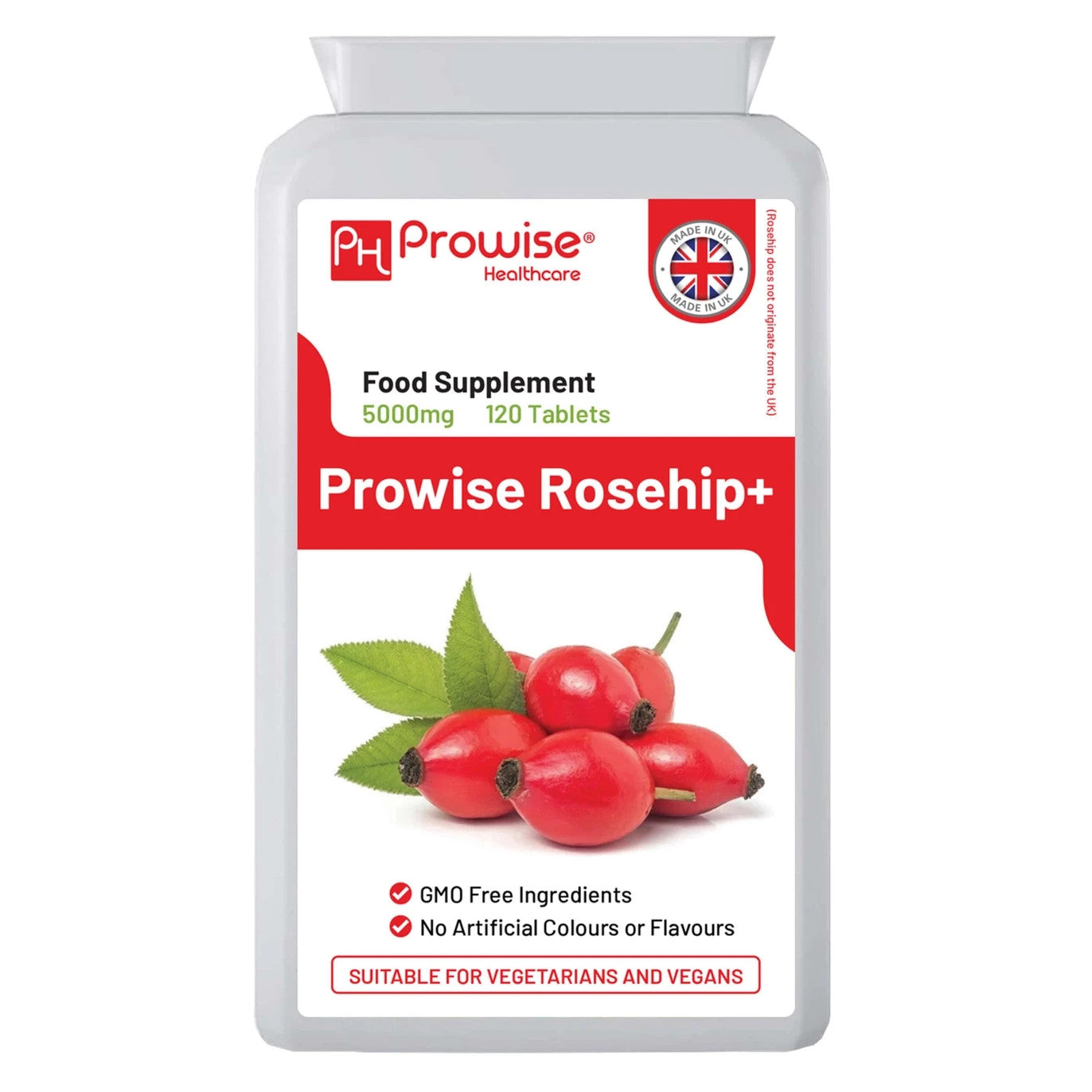 Rosehip Health+ 5000mg 120 Vegan Tablets UK Manufactured by Prowise