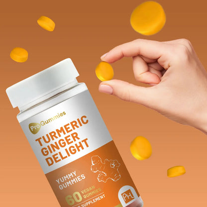 Turmeric Ginger Gummies - 60 Vegan Peach Flavour - 990mg Turmeric & 500mg Ginger