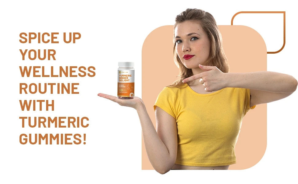 Turmeric Ginger Gummies - 60 Vegan Peach Flavour - 990mg Turmeric & 500mg Ginger