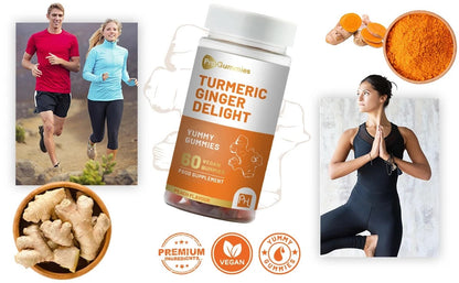 Turmeric Ginger Gummies - 60 Vegan Peach Flavour - 990mg Turmeric & 500mg Ginger